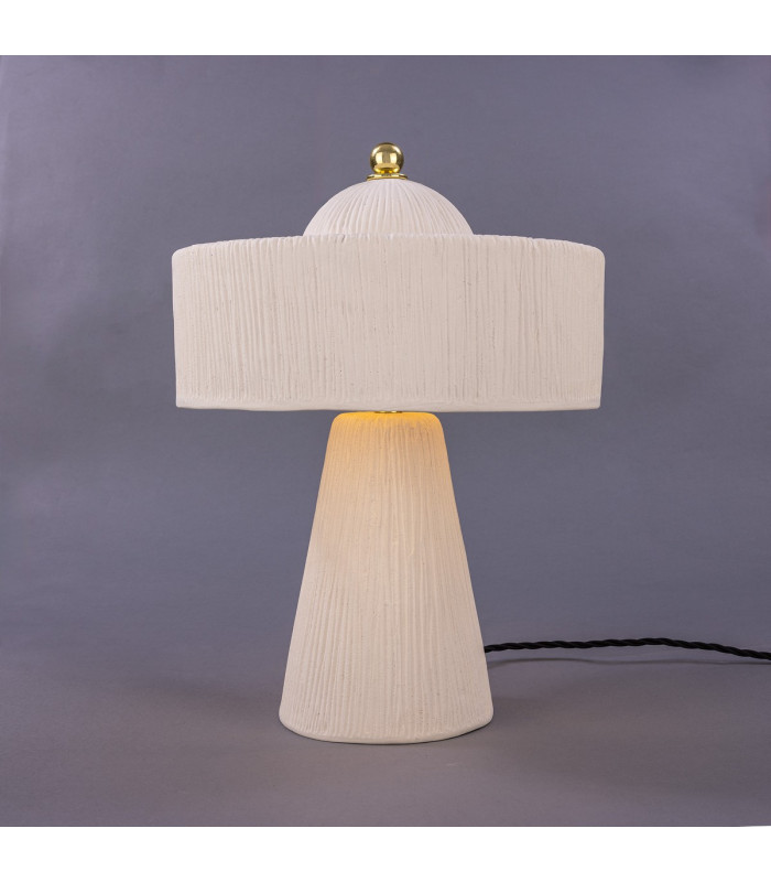 Seville Ceramic Table Lamp|Matt White Striped Polished Brass-2