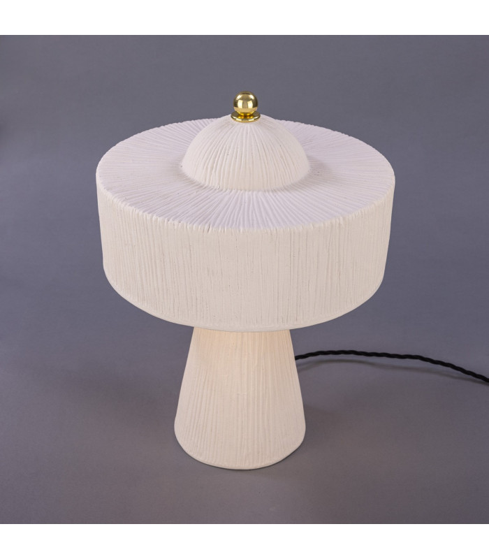 Seville Ceramic Table Lamp|Matt White Striped Polished Brass-3
