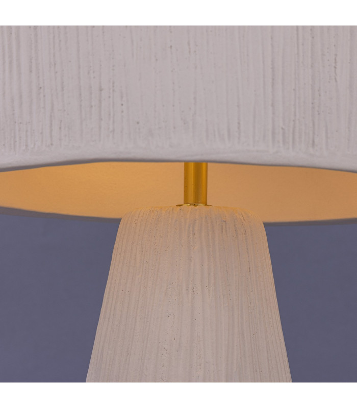 Seville Ceramic Table Lamp|Matt White Striped Polished Brass-4