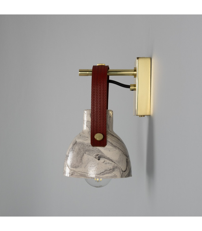 Nagi Wall Light Marbled Polished Brass Red Strap-4