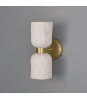 Sakura Wall Light Matte White Striped Satin Brass-1