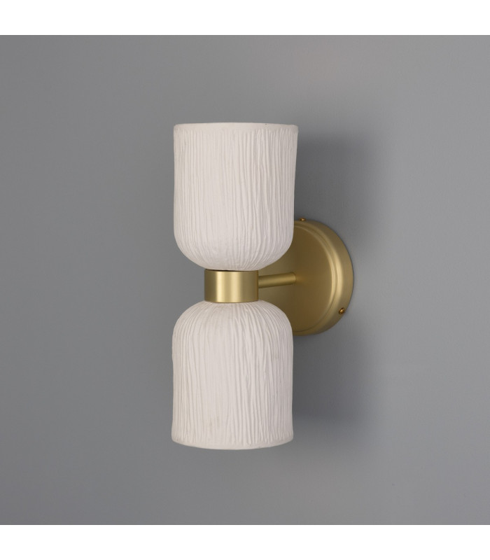 Sakura Wall Light Matte White Striped Satin Brass-1