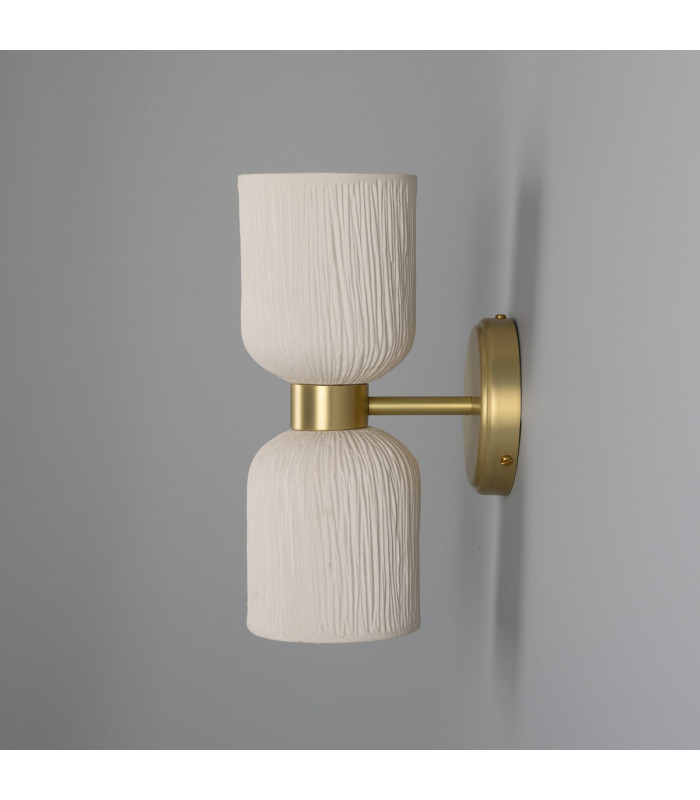 Sakura Wall Light Matte White Striped Satin Brass-3