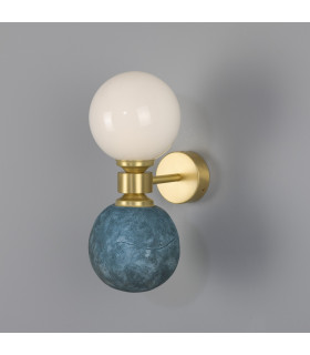 Kobe Ceramic Globe Wall Light Blue Earth Satin Brass-1
