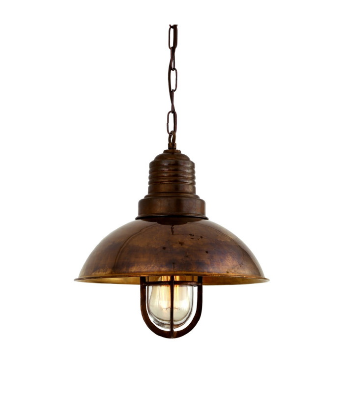 Tirana Deck Dome Pendant Antique Brass Clear Glass