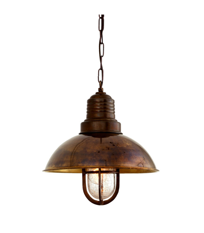 Tirana Deck Dome Pendant Antique Brass Crackled Glass-1