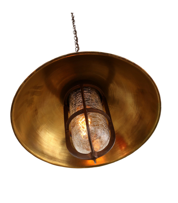 Tirana Deck Dome Pendant Antique Brass Crackled Glass-2