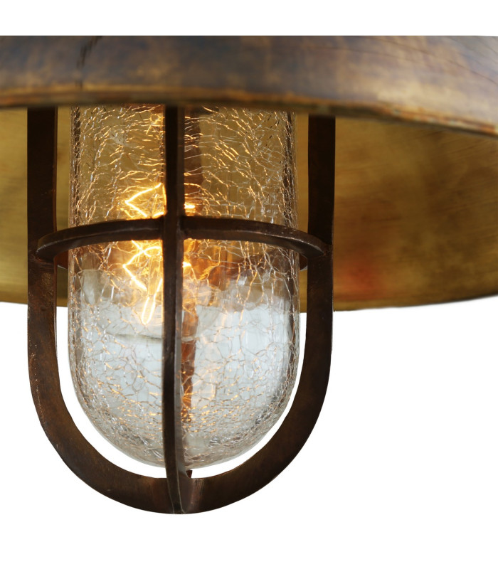 Tirana Deck Dome Pendant Antique Brass Crackled Glass-3