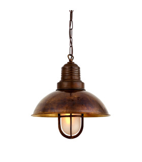 Tirana Deck Dome Pendant Antique Brass Frosted Glass-2