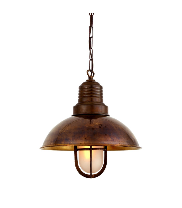 Tirana Deck Dome Pendant Antique Brass Frosted Glass-2