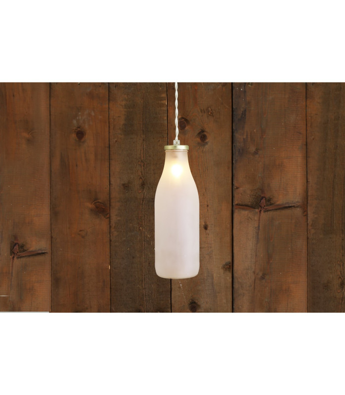 Milk Bottle Pendant Light Satin Brass Frosted Glass-2