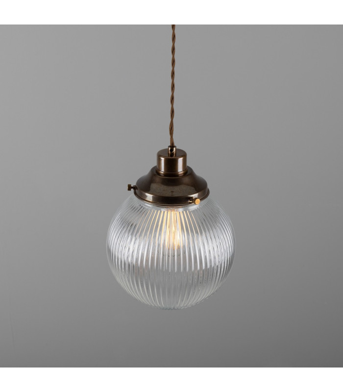 Stanley 20cm Holophane Globe Pendant Antique Brass-2