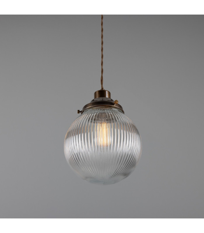 Stanley 20cm Holophane Globe Pendant Antique Brass-3