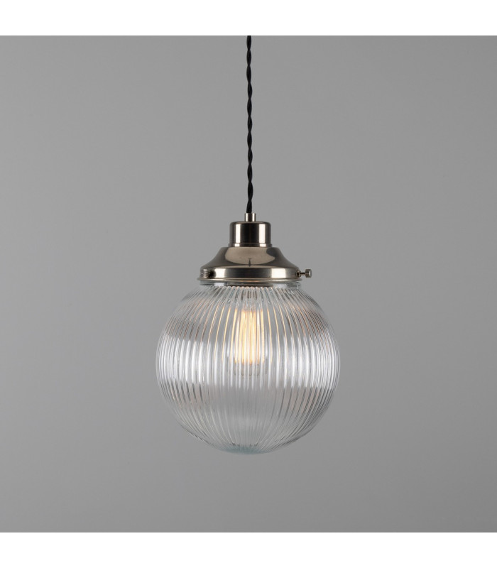 Stanley 20cm Holophane Globe Pendant Antique Silver-1