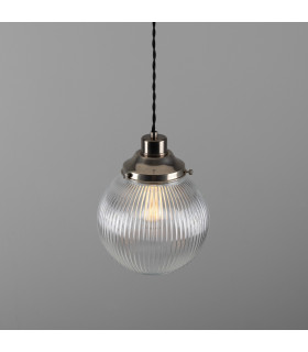 Stanley 20cm Holophane Globe Pendant Antique Silver-2