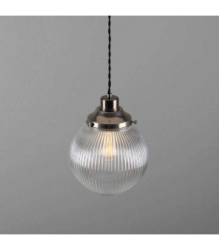 Stanley 20cm Holophane Globe Pendant Antique Silver-2
