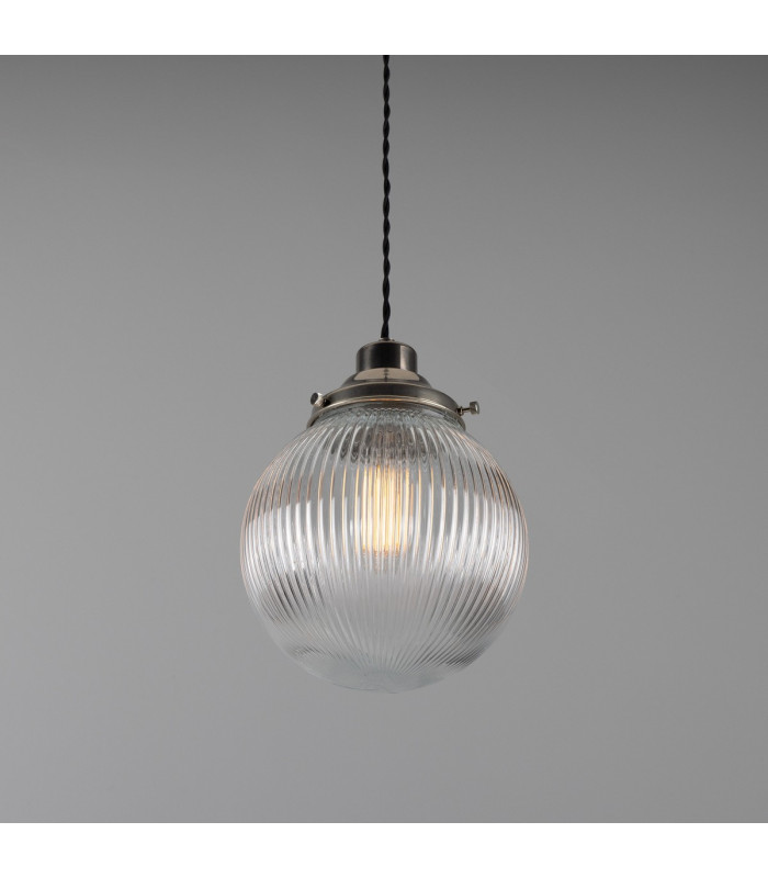 Stanley 20cm Holophane Globe Pendant Antique Silver-3