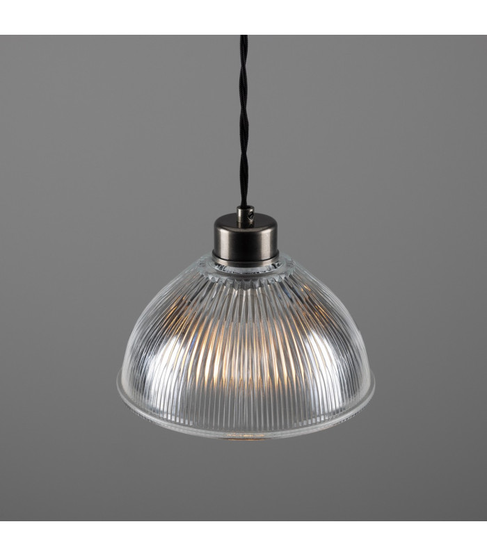 Boston Industrial Holophane Dome Pendant Antique Silver-3