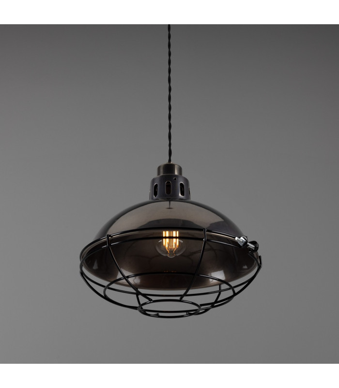 Chester Cage Dome Pendant Antique Silver Black Cage-2
