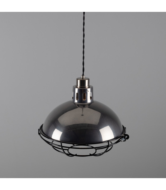 Chester Cage Dome Pendant Antique Silver Black Cage-3