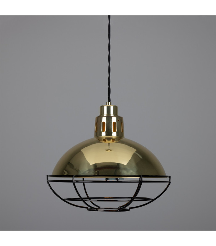 Chester Cage Dome Pendant Polished Brass Black Cage-1
