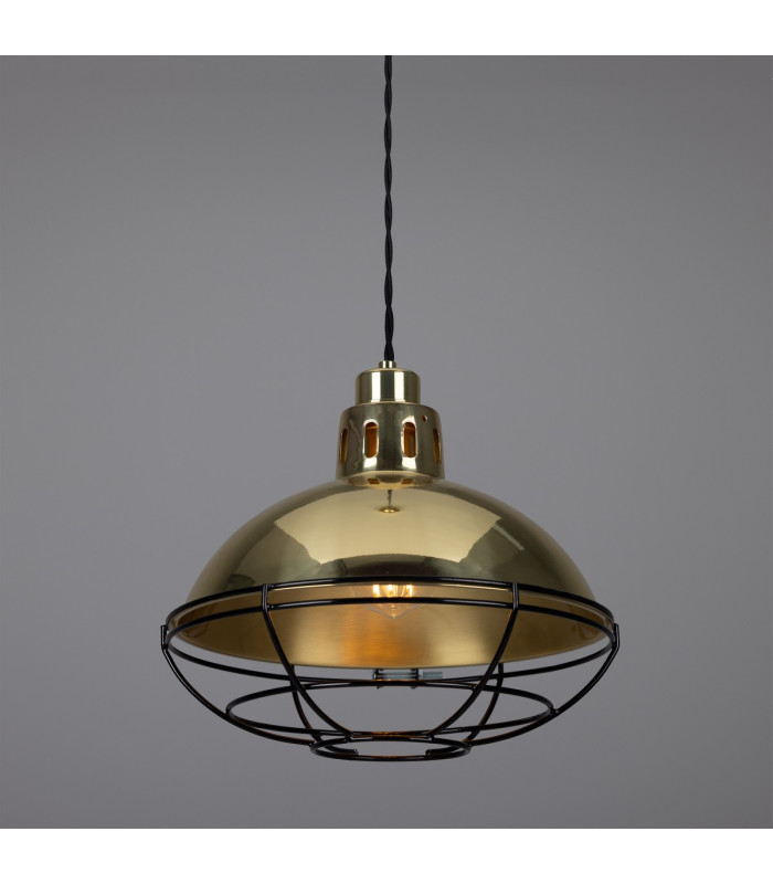 Chester Cage Dome Pendant Polished Brass Black Cage-2