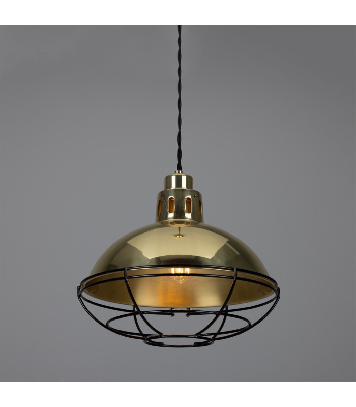 Chester Cage Dome Pendant Polished Brass Black Cage-3