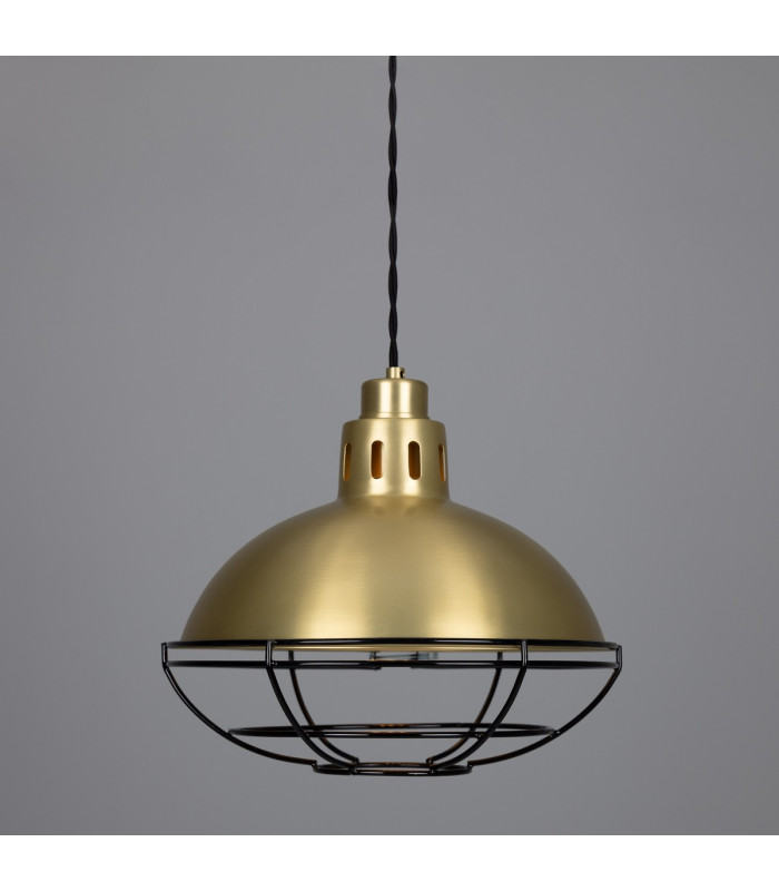 Chester Cage Dome Pendant Satin Brass Black Cage-1