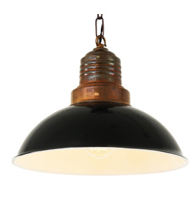 Ypres Factory Dome Pendant Antique Brass Black Shade-1