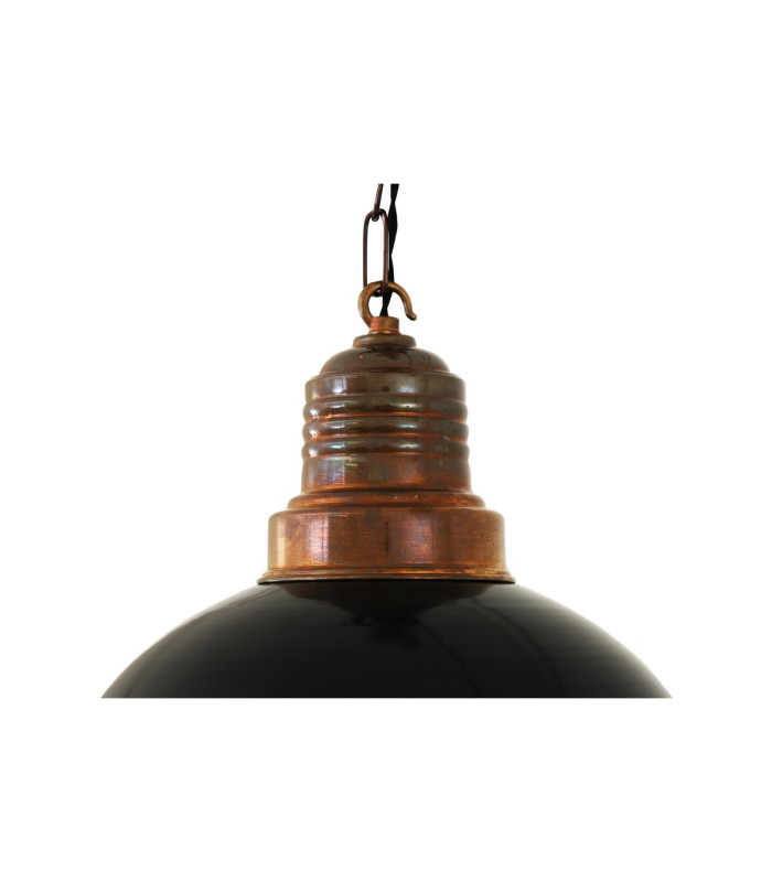Ypres Factory Dome Pendant Antique Brass Black Shade-2
