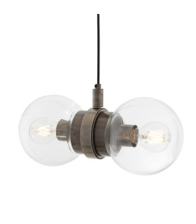 Eske Double Globe Pendant Antique Silver Clear Glass-1