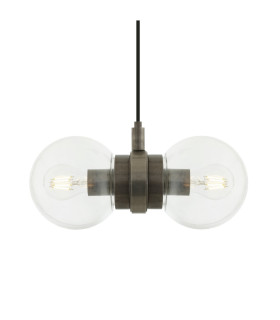 Eske Double Globe Pendant Antique Silver Clear Glass-2