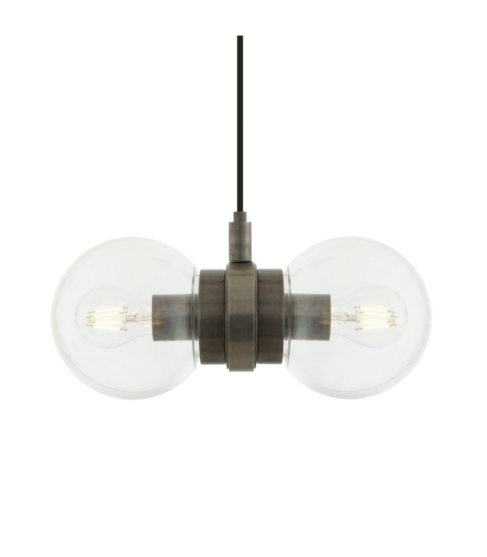 Eske Double Globe Pendant Antique Silver Clear Glass-2
