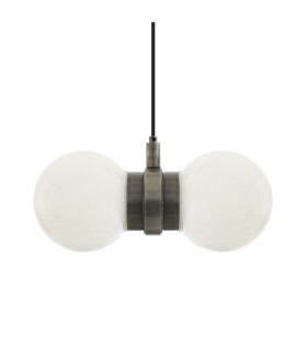 Eske Double Globe Pendant Antique Silver Opal Glass-2