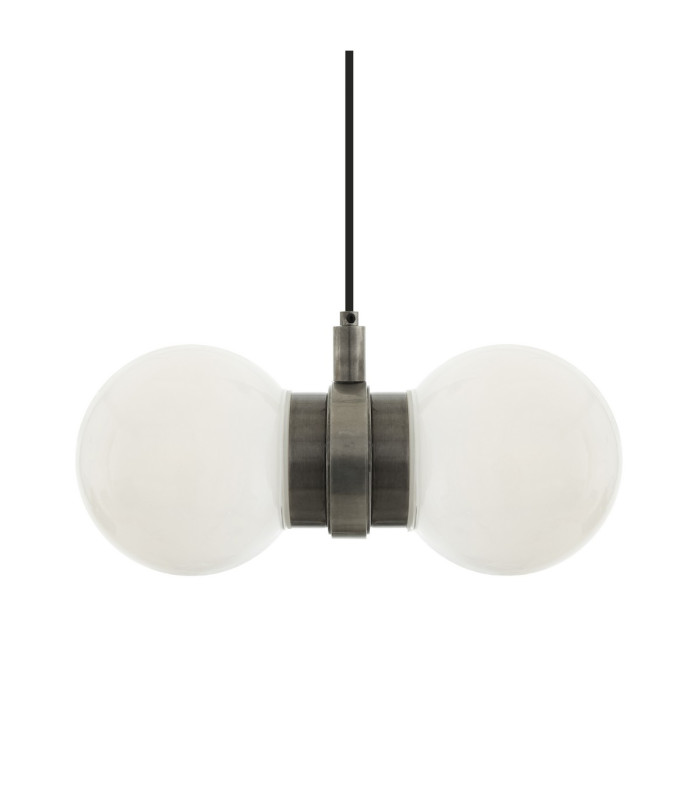 Eske Double Globe Pendant Antique Silver Opal Glass-2