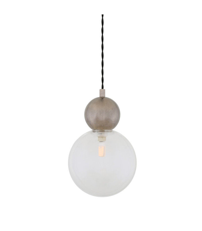 Helena Globe Pendant Antique Silver Clear Glass
