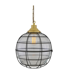 Hudson 30cm Cage Pendant Satin Brass Clear Glass-1