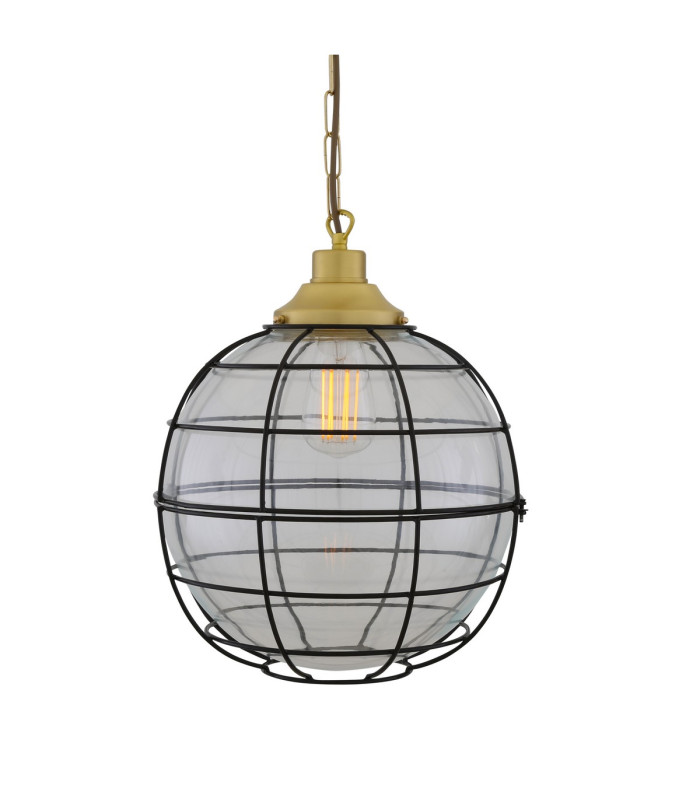 Hudson 30cm Cage Pendant Satin Brass Clear Glass-1