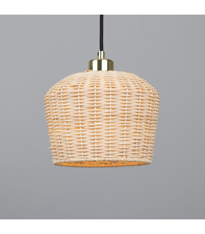 Manila Rattan Small Dome Pendant Polished Brass-1