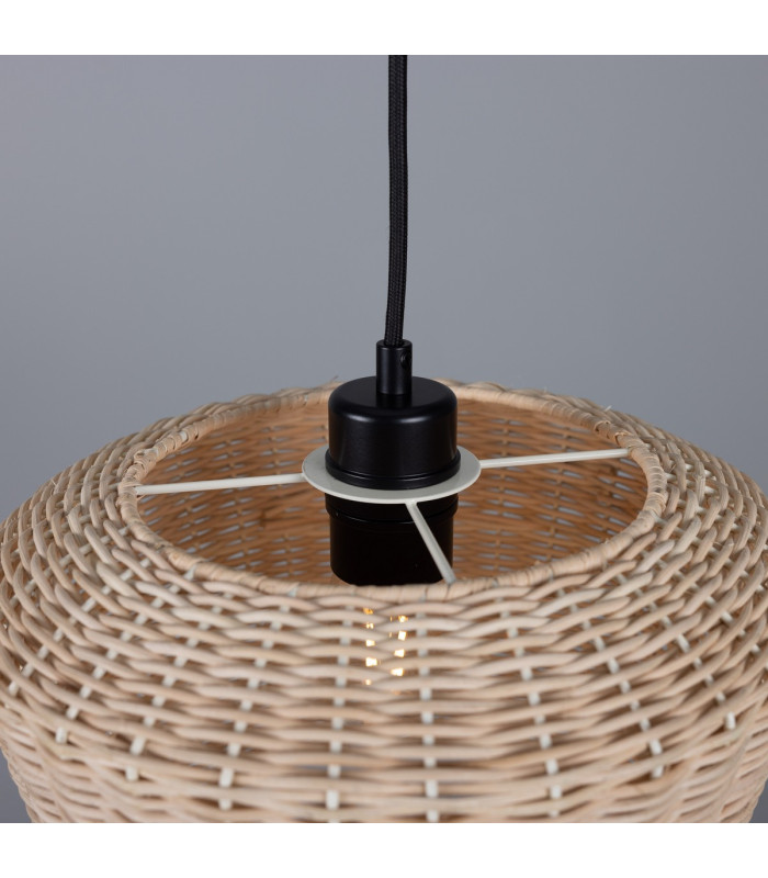 Manila Rattan Large Dome Pendant Matt Black-4