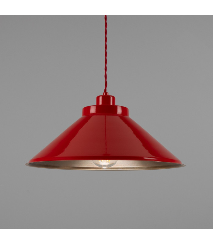 Rio Coloured Dome Pendant Light Antique Brass Red-1