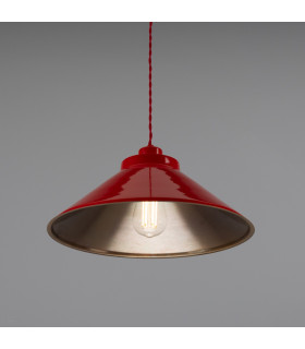 Rio Coloured Dome Pendant Light Antique Brass Red-2