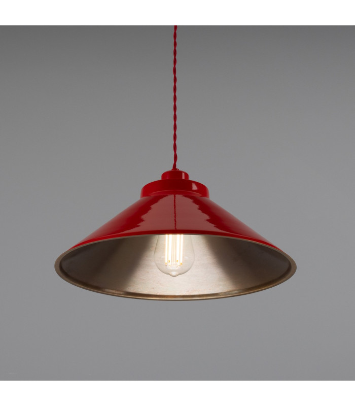 Rio Coloured Dome Pendant Light Antique Brass Red-2