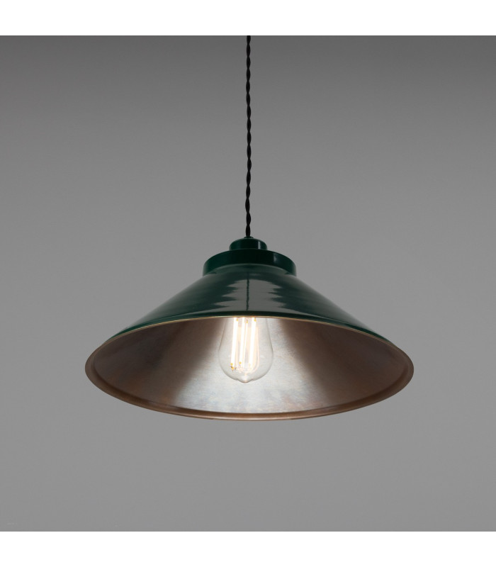 Rio Coloured Dome Pendant Light Antique Brass Racing Green-2
