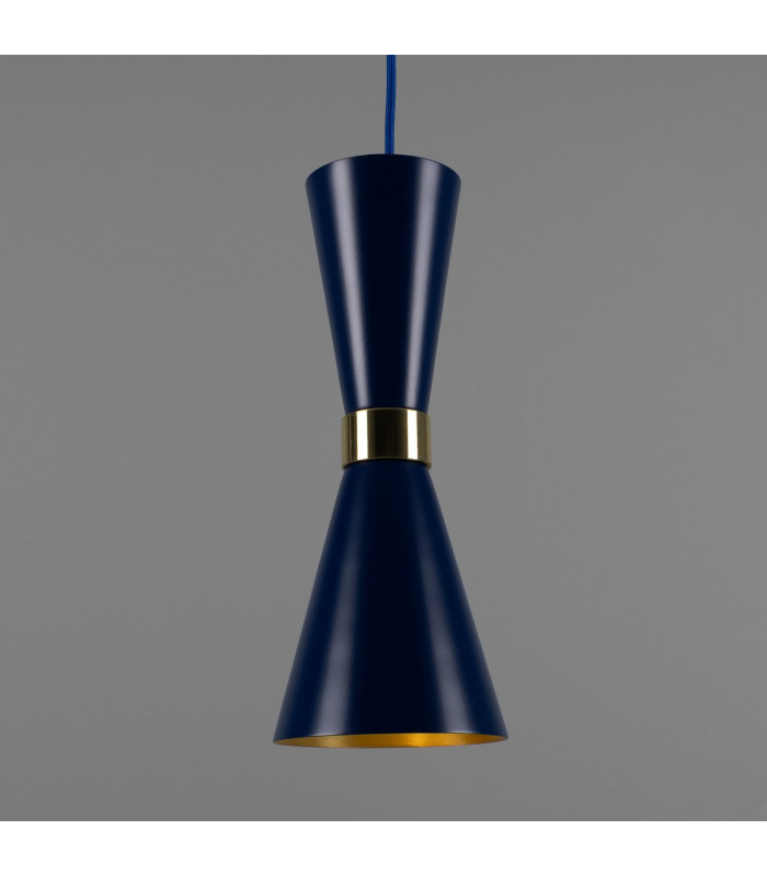 Cairo Coloured Pendant Light Polished Brass Sapphire Blue-1