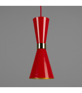 Cairo Coloured Pendant Light Polished Brass Red-1