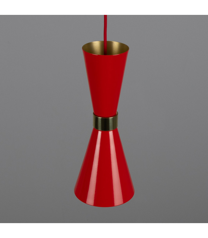 Cairo Coloured Pendant Light Polished Brass Red-4