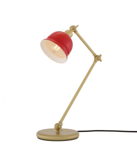 Nico Table Lamp Satin Brass Red Shade