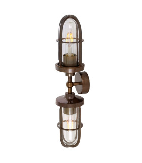 Clayton Outdoor Double Wall Light Antique Brass Clear Glass IP54-1