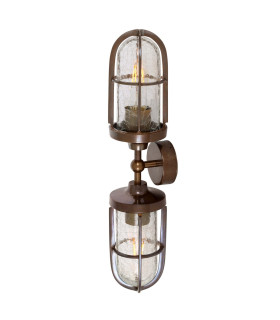 Clayton Outdoor Double Wall Light Antique Brass Cracked Glass IP54-1